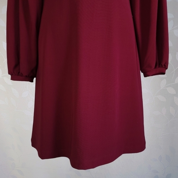 Boston Proper Retro V Neck Gathered Puff Long Sleeve Dress Red XS - Picture 5 of 11